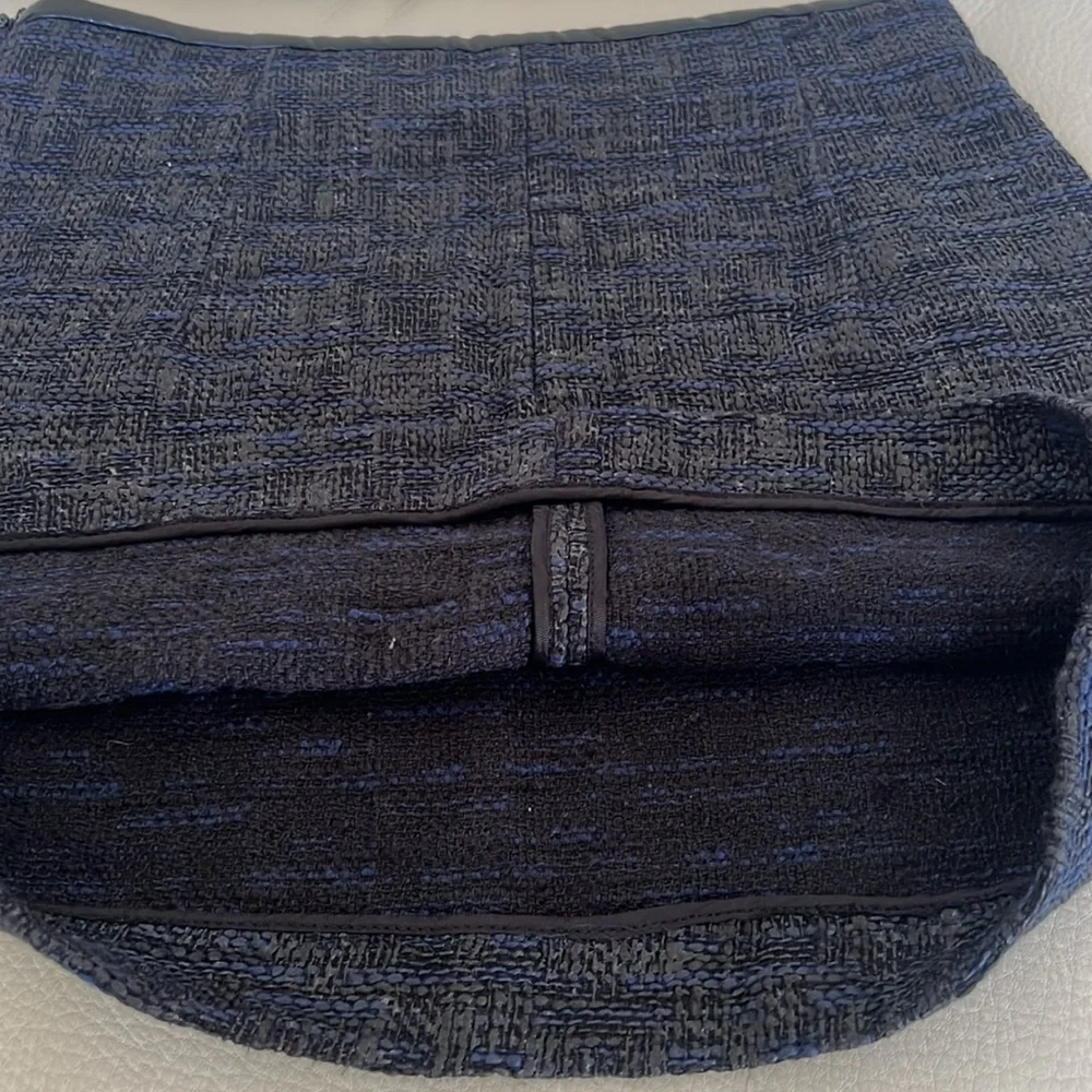 Zara Woman Ladies Black/Blue Tweed Skirt Waist Black Leather Trim Size S - Picture 7 of 9